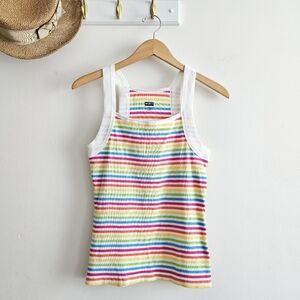 🌈 MIXIT Y2K Rainbow Stripe Ribbed Tank Top | 100% Cotton | Size L